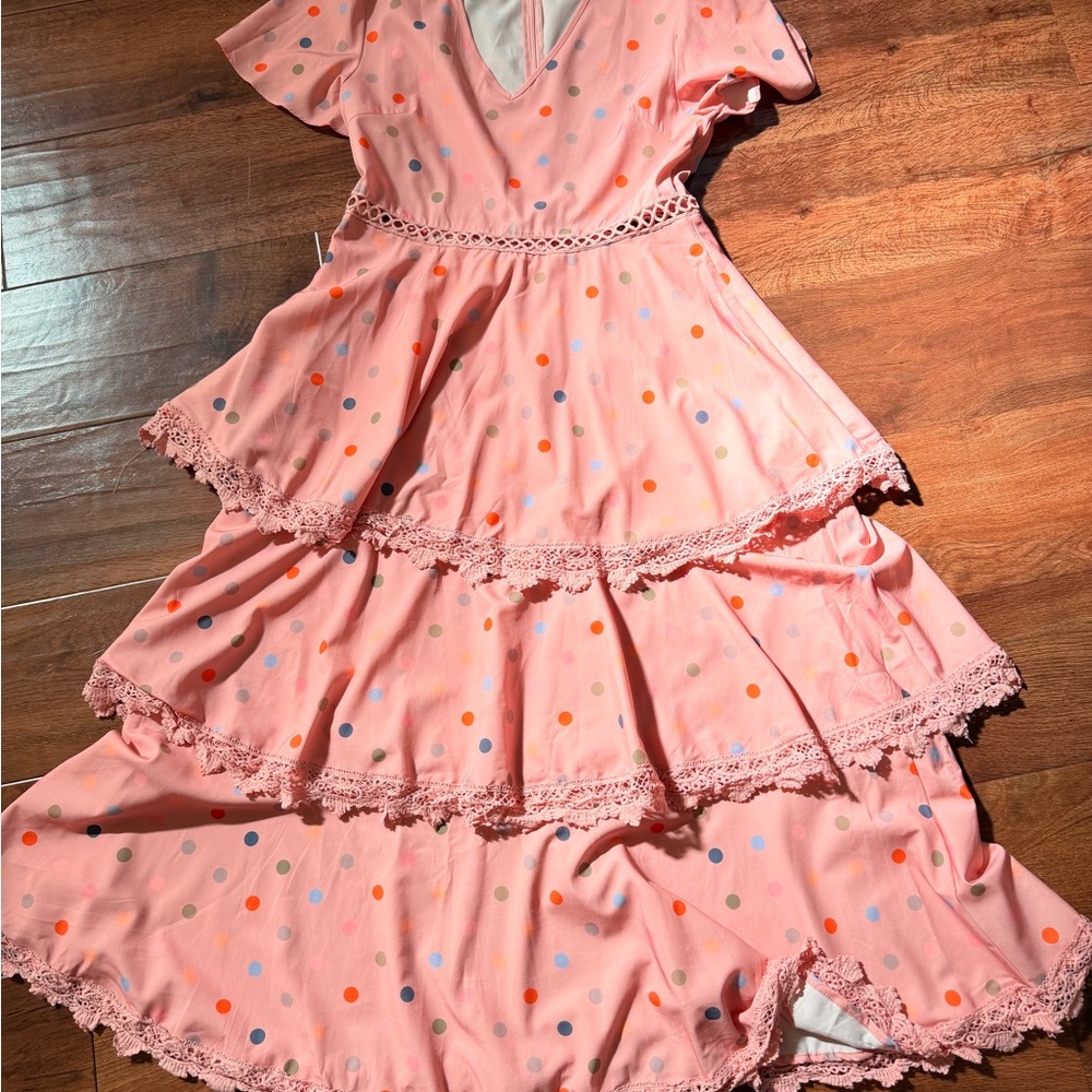 SHEIN Pink Polka Dot Prom Dress
